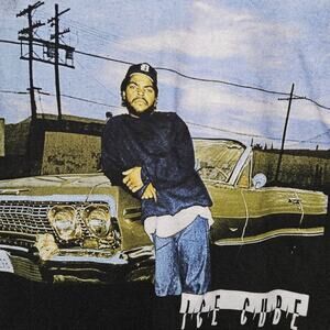 medium, black relax fit ice cube t-shirt, rap icon, cd cover, Graphic tee, 100%